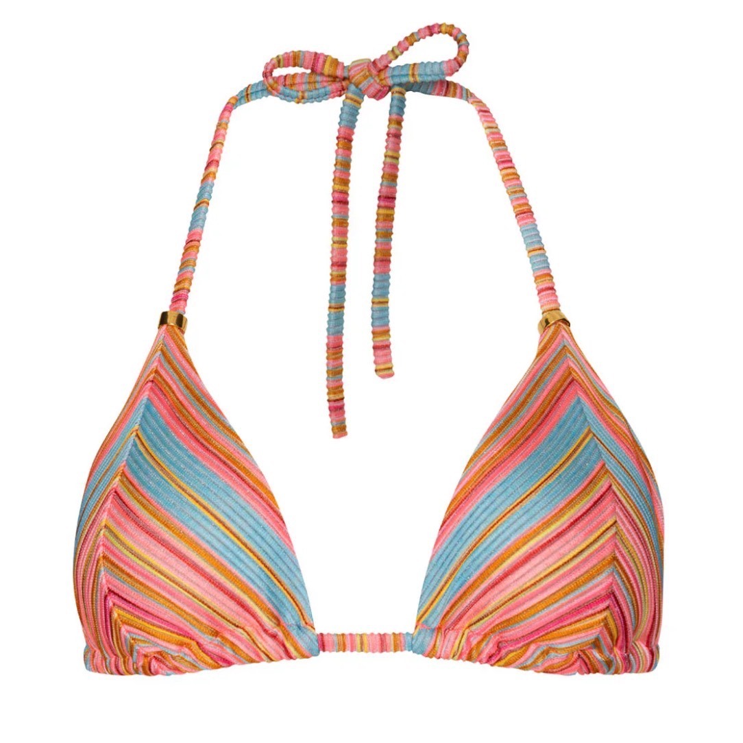 Pq Swim Balboa Stripe Triangle Bikini Top Multi Color Metallic Halter Sz M New